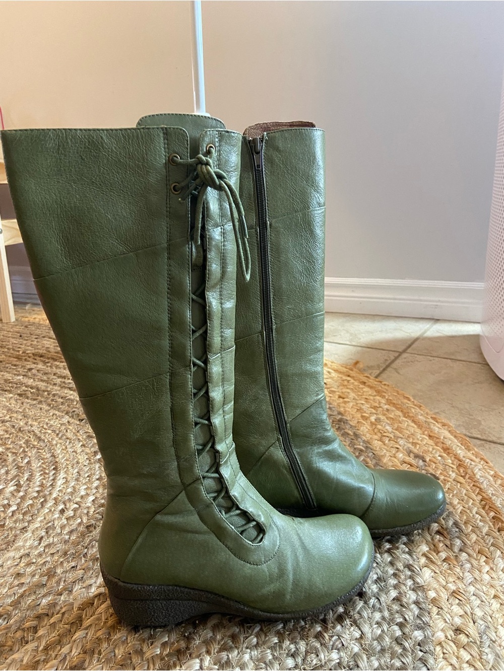 Miz Mooz Olive Green Lace-Up Knee Boots